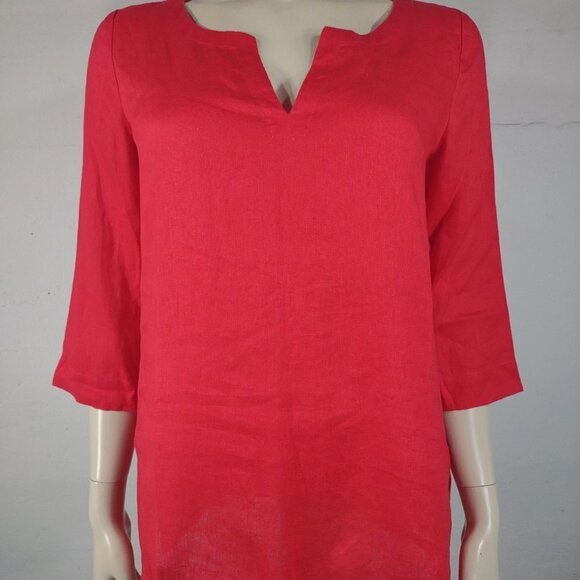NWT J. Jill Pimento red 100% Linen 3/4 sleeve Y-Neck shirt blouse ladies XS - Picture 1 of 8